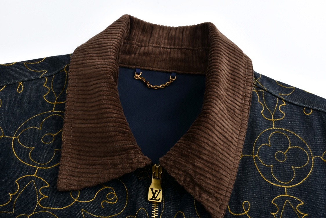 LOUIS VUITTON 路易威登 Timberland 联名款 藤蔓靴线绣花牛仔外套 牛仔衣 上衣 夹克 棕色 C0 1AFWXM