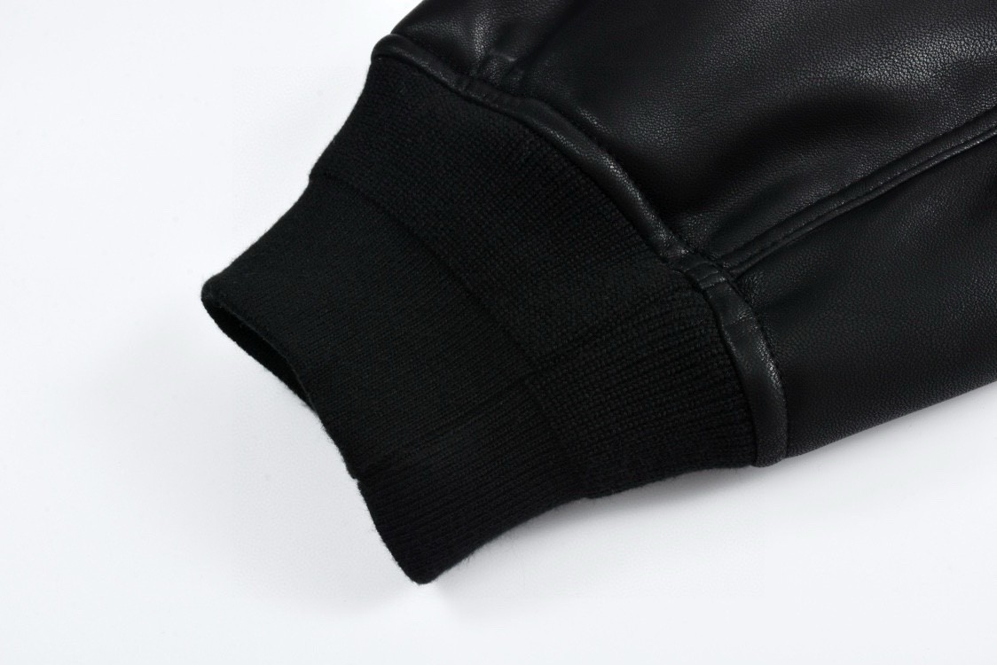 Balenciaga 巴黎世家 Paris字母logo皮衣棉服夹克 棒球服 外套 长袖 秋冬 黑色 D0