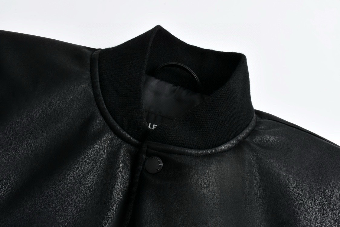 Balenciaga 巴黎世家 Paris字母logo皮衣棉服夹克 棒球服 外套 长袖 秋冬 黑色 D0