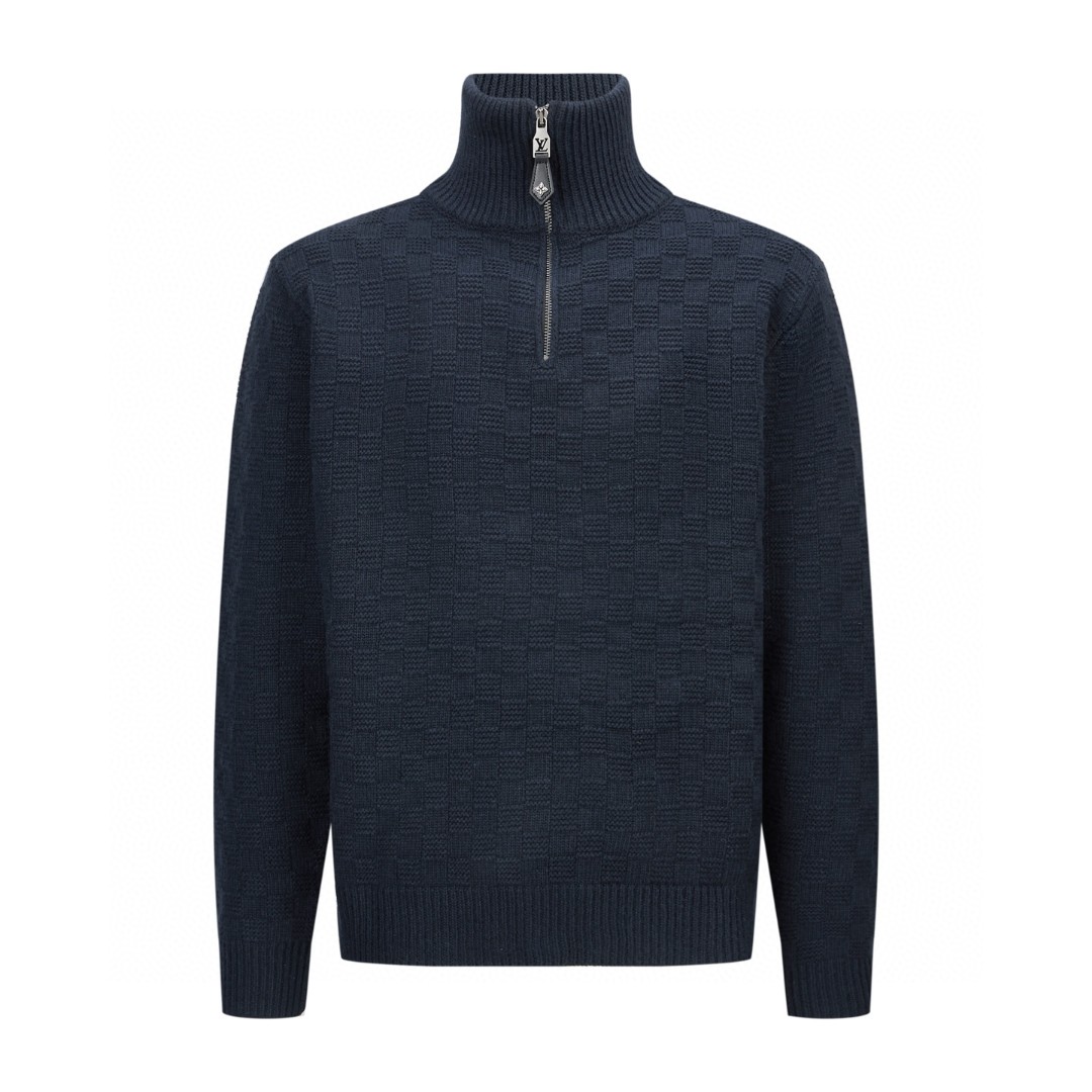 LOUIS VUITTON 路易威登 棋盘格半拉链羊毛毛衣 外套 藏蓝色 B0 1AIHNC