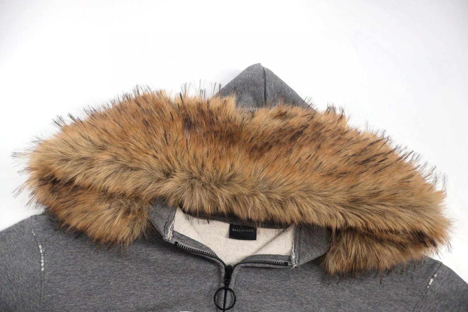 Balenciaga 巴黎世家 毛领拉链帽衫 卫衣 外套 长袖 灰色 C0 850330TTVB51035