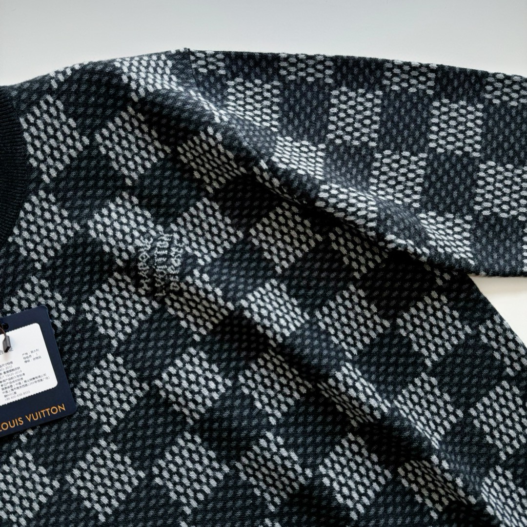 LOUIS VUITTON 路易威登 棋盘格毛织套头毛衣 外套 长袖 黑色 B5 1AFWHW
