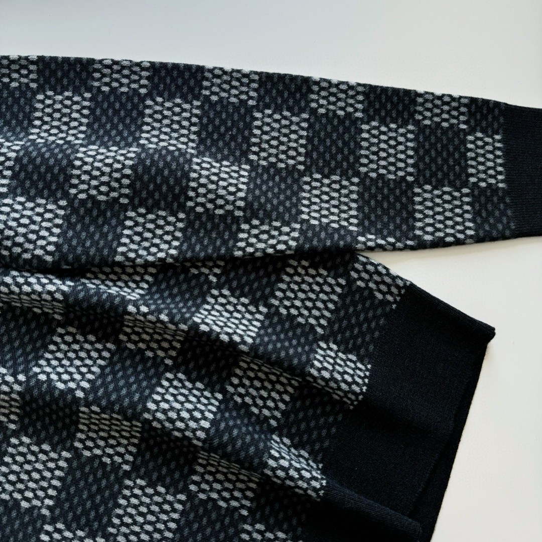 LOUIS VUITTON 路易威登 棋盘格毛织套头毛衣 外套 长袖 黑色 B5 1AFWHW