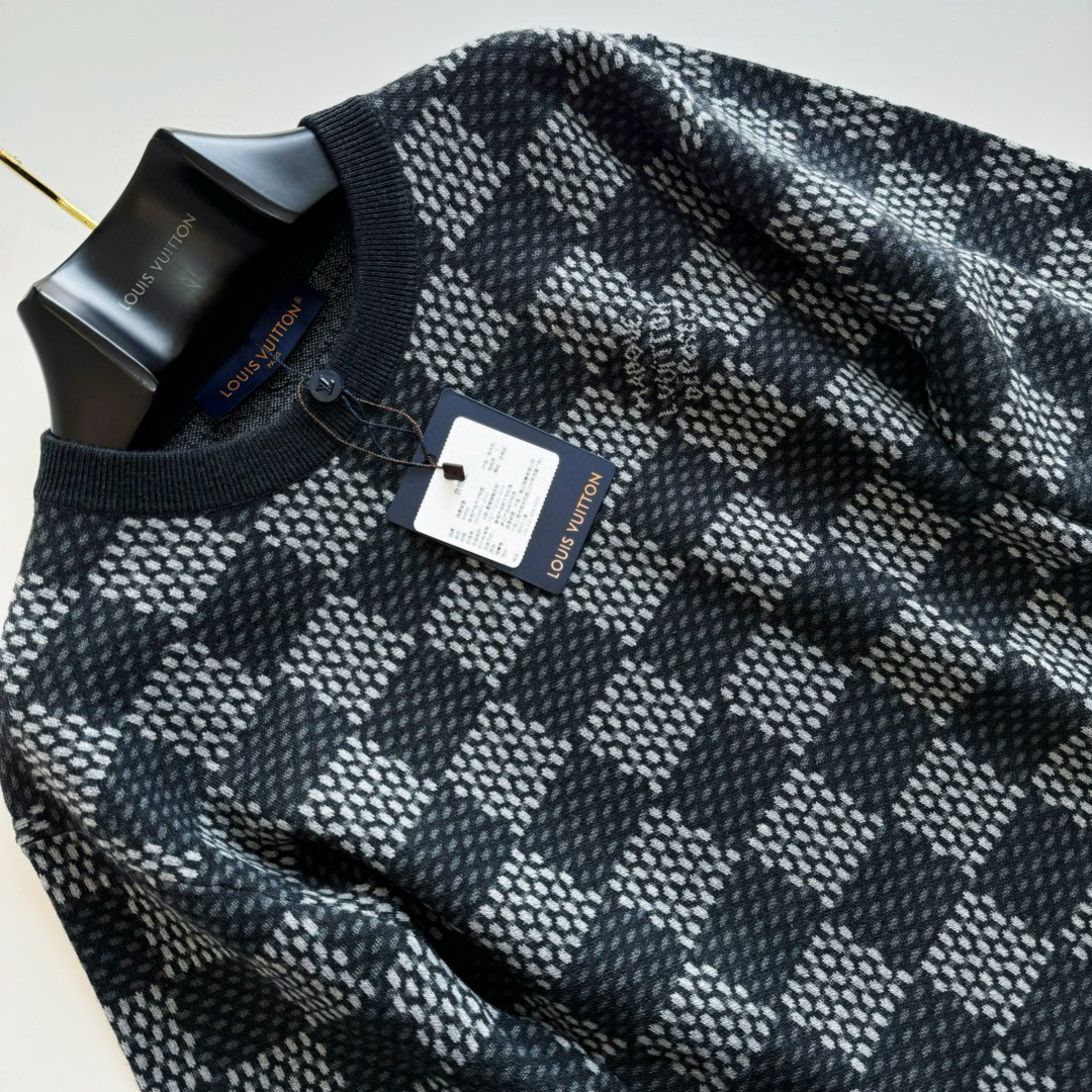 LOUIS VUITTON 路易威登 棋盘格毛织套头毛衣 外套 长袖 黑色 B5 1AFWHW