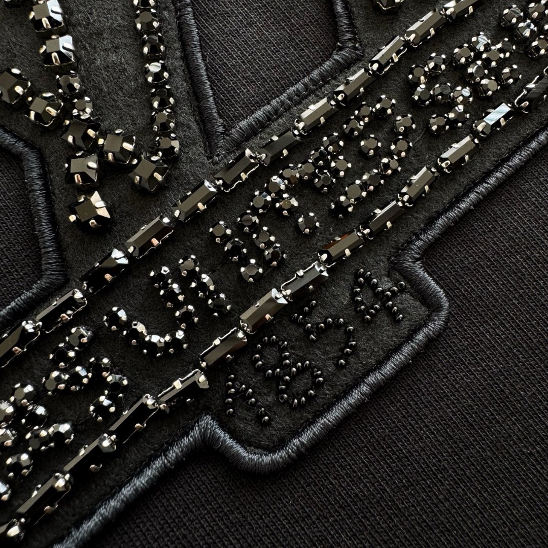 LOUIS VUITTON 路易威登 章仔刺绣手工钻套头卫衣 外套 黑色 B5 1AHCNF