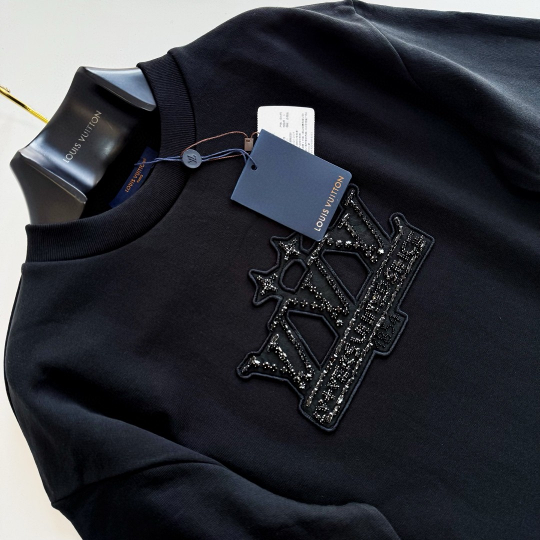 LOUIS VUITTON 路易威登 章仔刺绣手工钻套头卫衣 外套 黑色 B5 1AHCNF