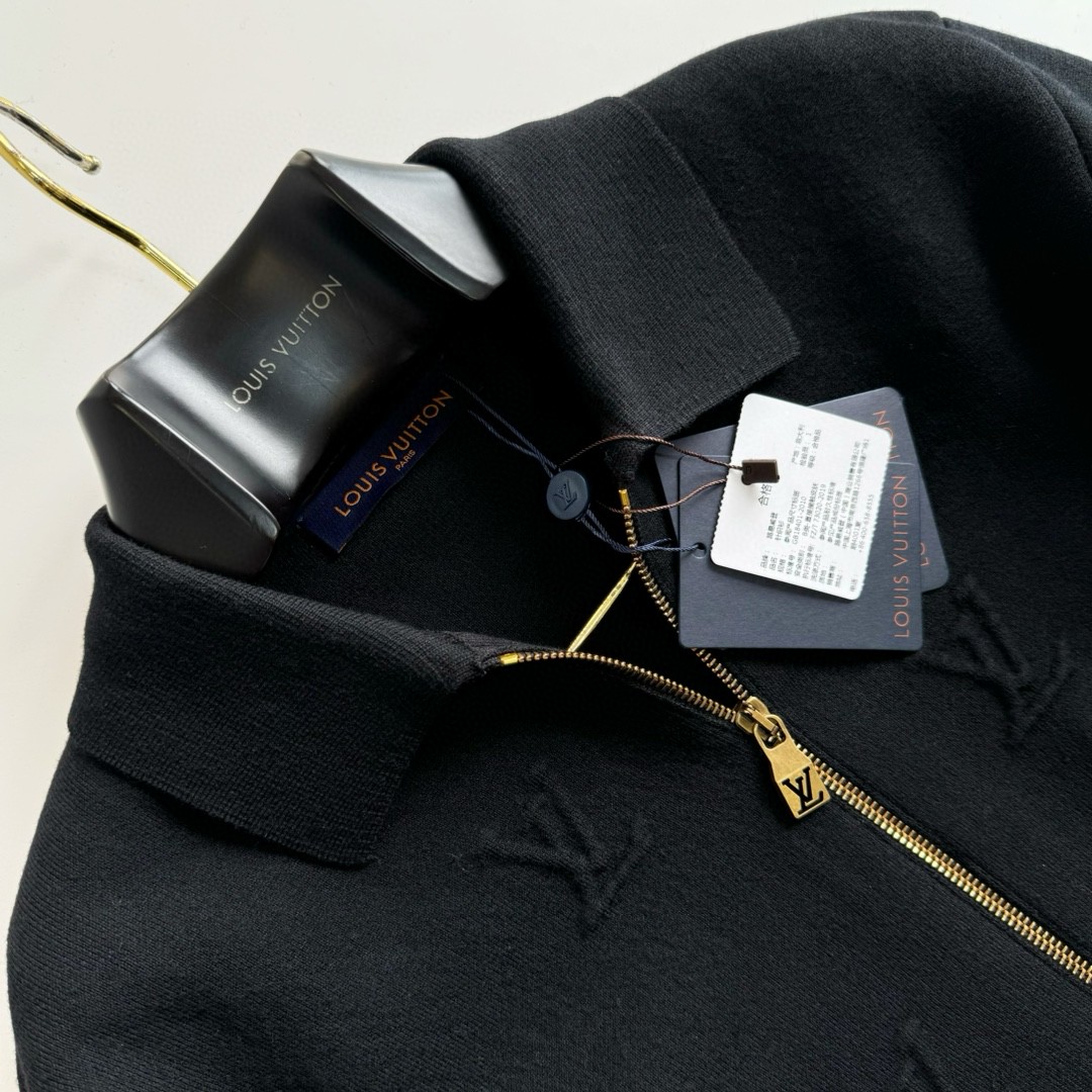 LOUIS VUITTON 路易威登 压花毛织拉链外套 毛衣 针织衫 黑色 C0