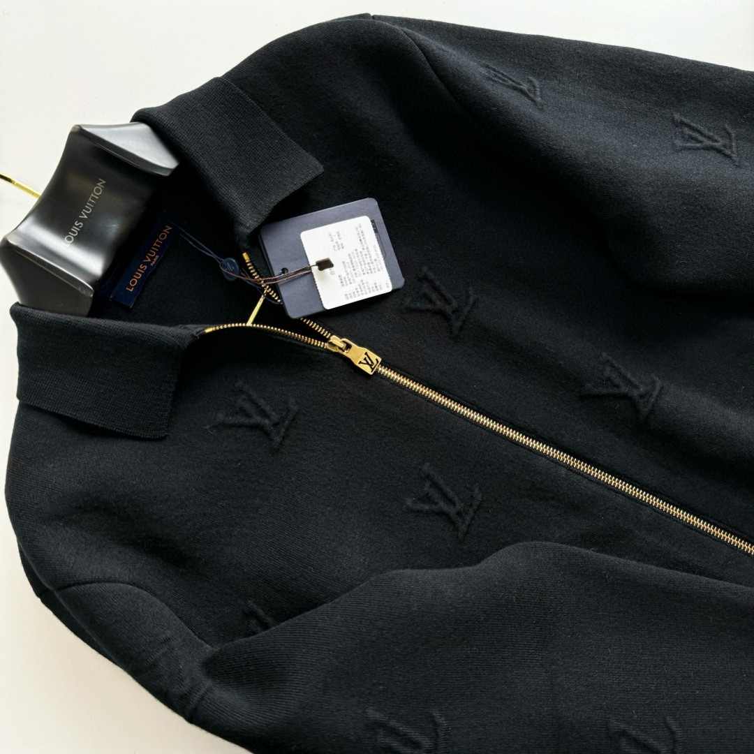 LOUIS VUITTON 路易威登 压花毛织拉链外套 毛衣 针织衫 黑色 C0