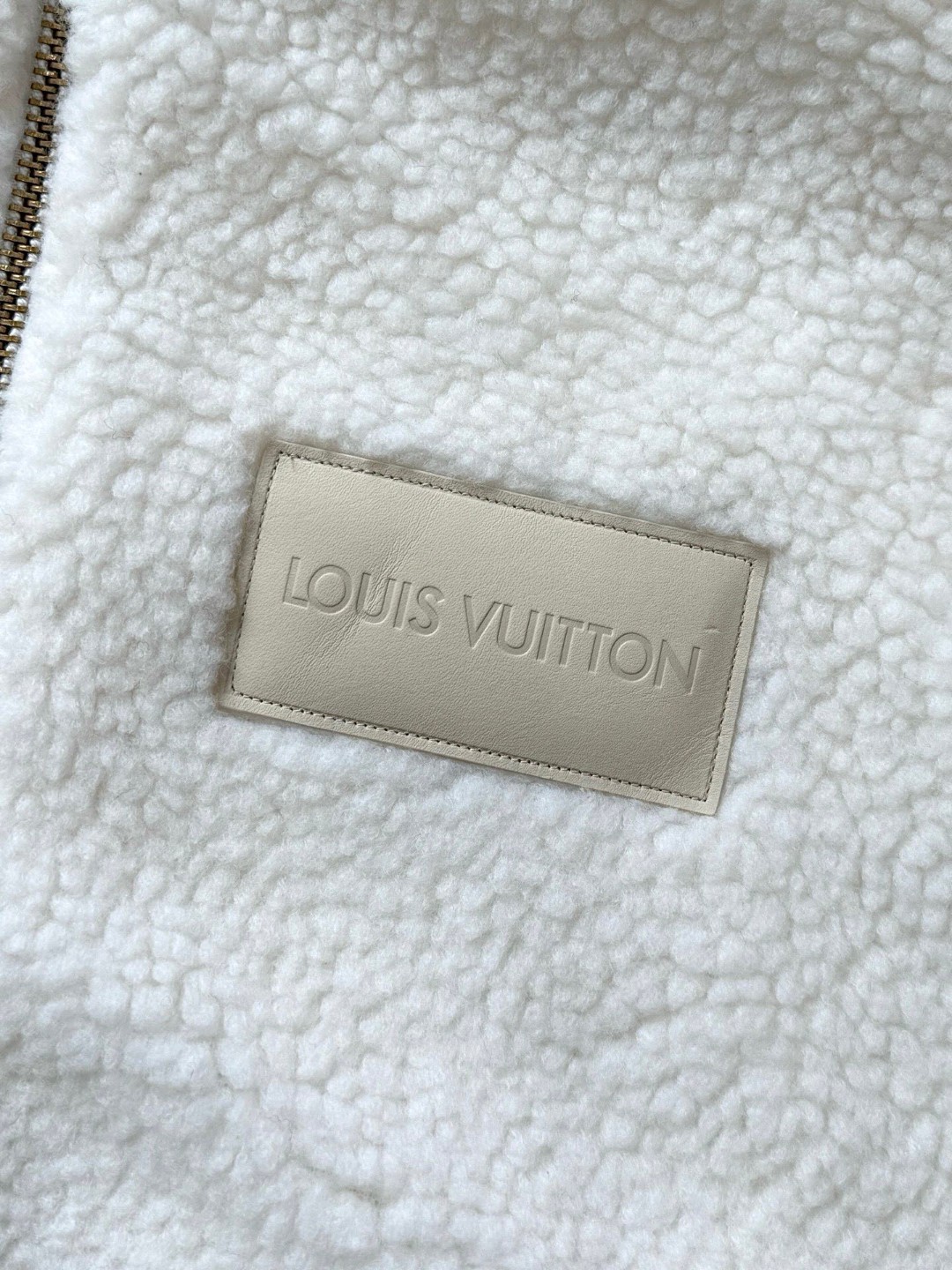 LOUIS VUITTON 路易威登 胸口真皮logo贴皮泰迪拉链立领外套 夹克 长袖 海军蓝 白色 C0 1AGLXO