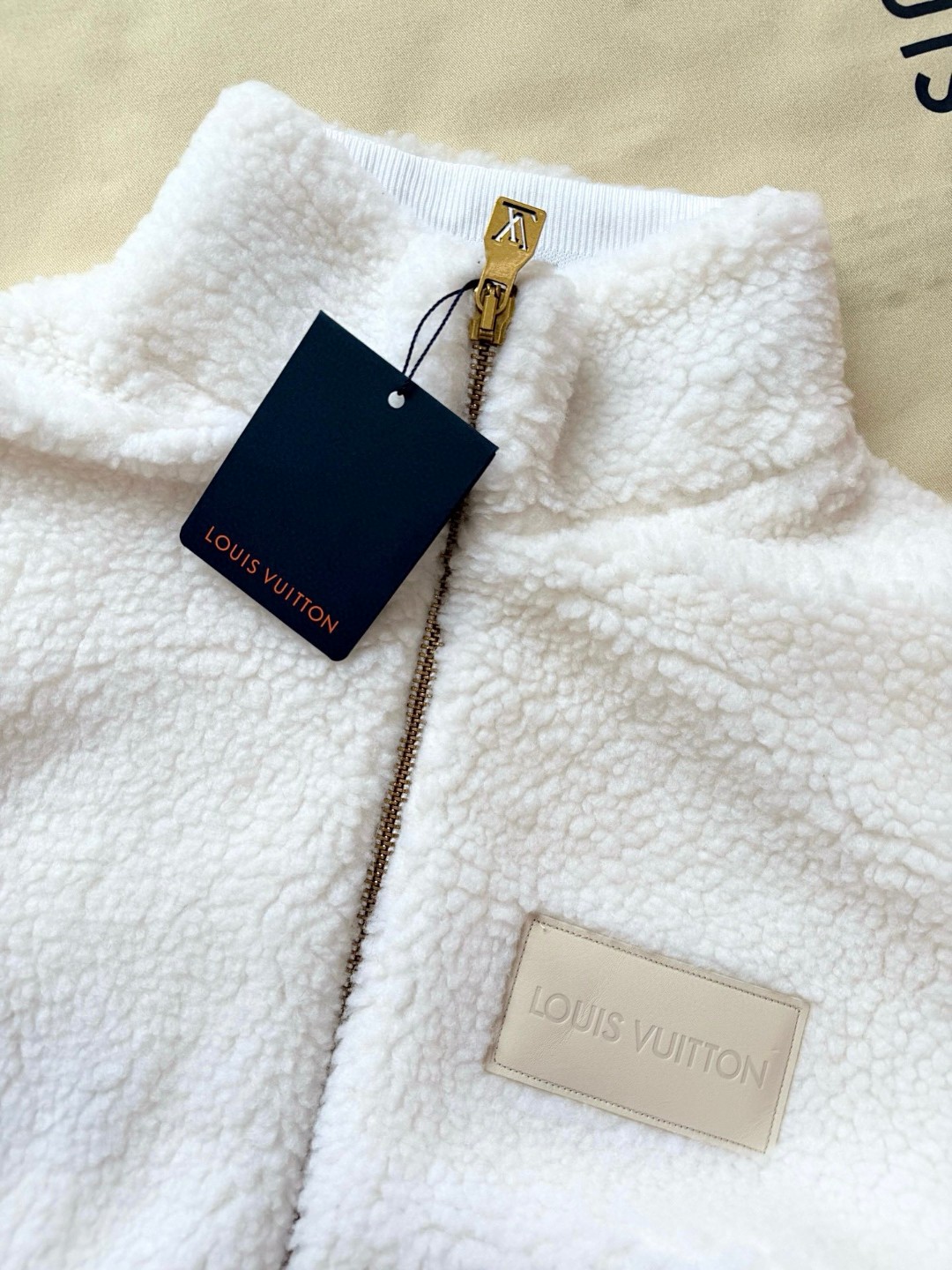 LOUIS VUITTON 路易威登 胸口真皮logo贴皮泰迪拉链立领外套 夹克 长袖 海军蓝 白色 C0 1AGLXO