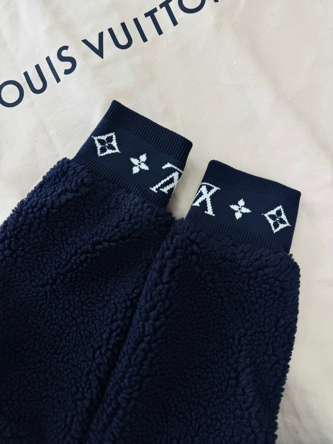 LOUIS VUITTON 路易威登 胸口真皮logo贴皮泰迪拉链立领外套 夹克 长袖 海军蓝 白色 C0 1AGLXO