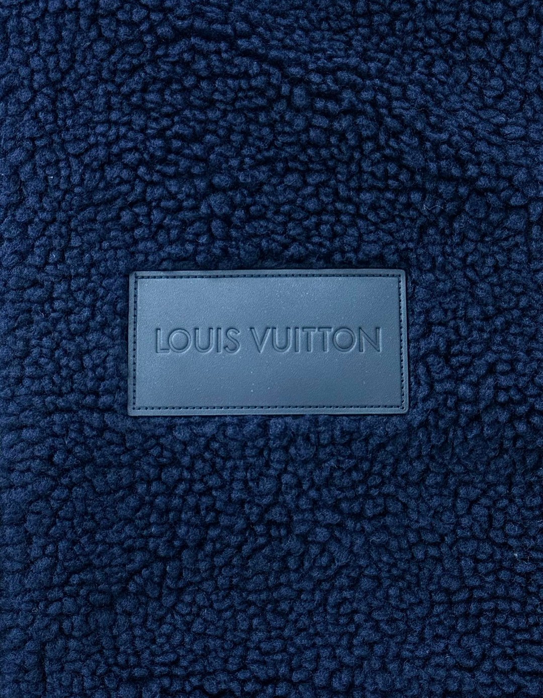 LOUIS VUITTON 路易威登 胸口真皮logo贴皮泰迪拉链立领外套 夹克 长袖 海军蓝 白色 C0 1AGLXO