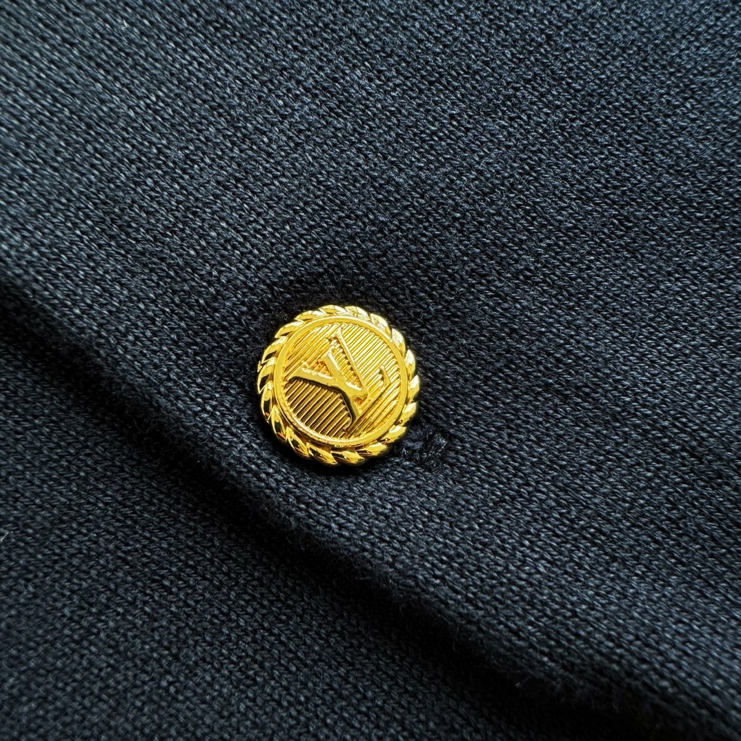 LOUIS VUITTON 路易威登 金线绣毛织Polo衫 T恤 短袖 深蓝色 A5 707274