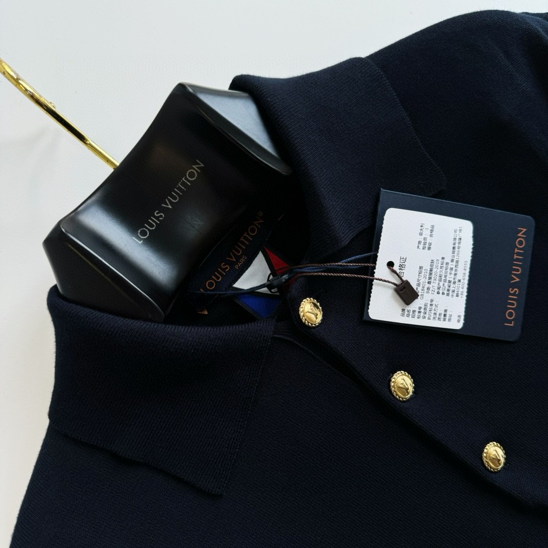 LOUIS VUITTON 路易威登 金线绣毛织Polo衫 T恤 短袖 深蓝色 A5 707274