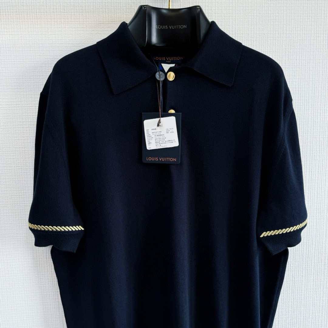 LOUIS VUITTON 路易威登 金线绣毛织Polo衫 T恤 短袖 深蓝色 A5 707274