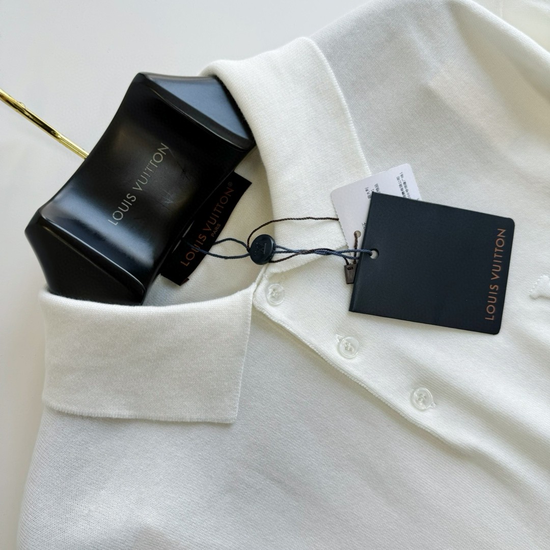 LOUIS VUITTON 路易威登 压花毛织Polo衫 T恤 短袖 白色 A5 1AFPYA