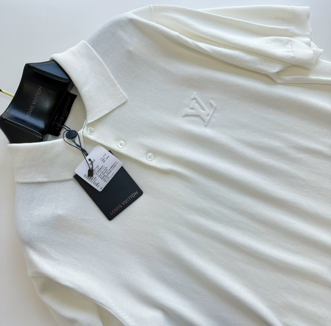 LOUIS VUITTON 路易威登 压花毛织Polo衫 T恤 短袖 白色 A5 1AFPYA