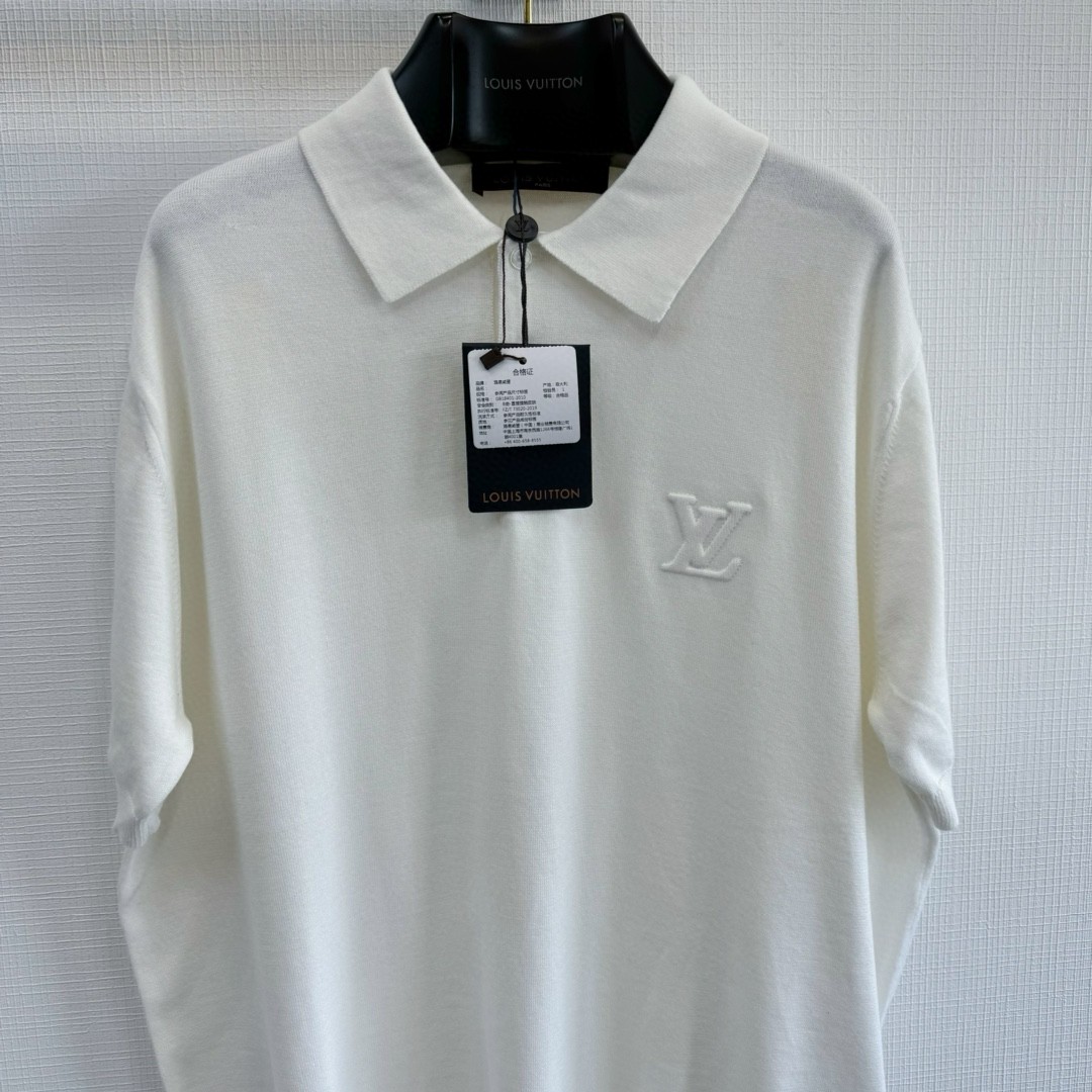 LOUIS VUITTON 路易威登 压花毛织Polo衫 T恤 短袖 白色 A5 1AFPYA