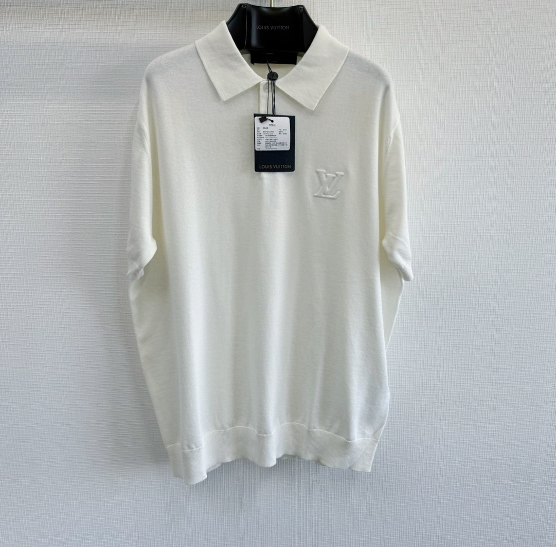LOUIS VUITTON 路易威登 压花毛织Polo衫 T恤 短袖 白色 A5 1AFPYA