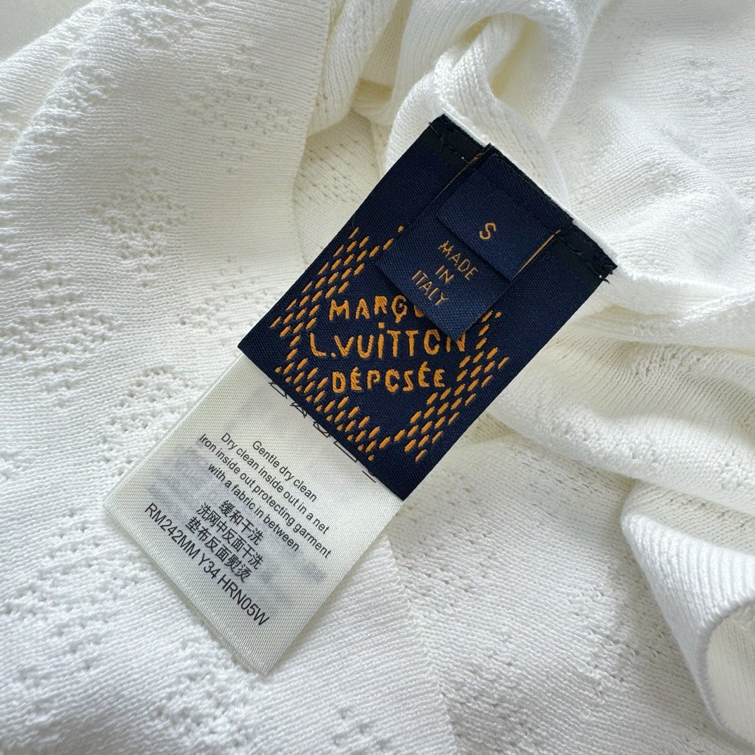 LOUIS VUITTON 路易威登 镂空提花毛织Polo衫 T恤 短袖 白色 A5 1AFPYA