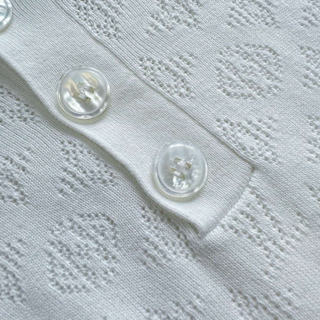 LOUIS VUITTON 路易威登 镂空提花毛织Polo衫 T恤 短袖 白色 A5 1AFPYA