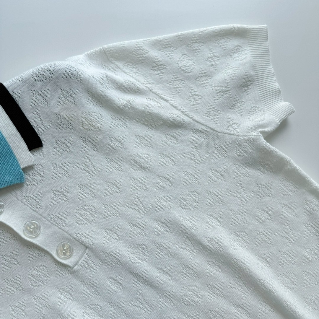 LOUIS VUITTON 路易威登 镂空提花毛织Polo衫 T恤 短袖 白色 A5 1AFPYA