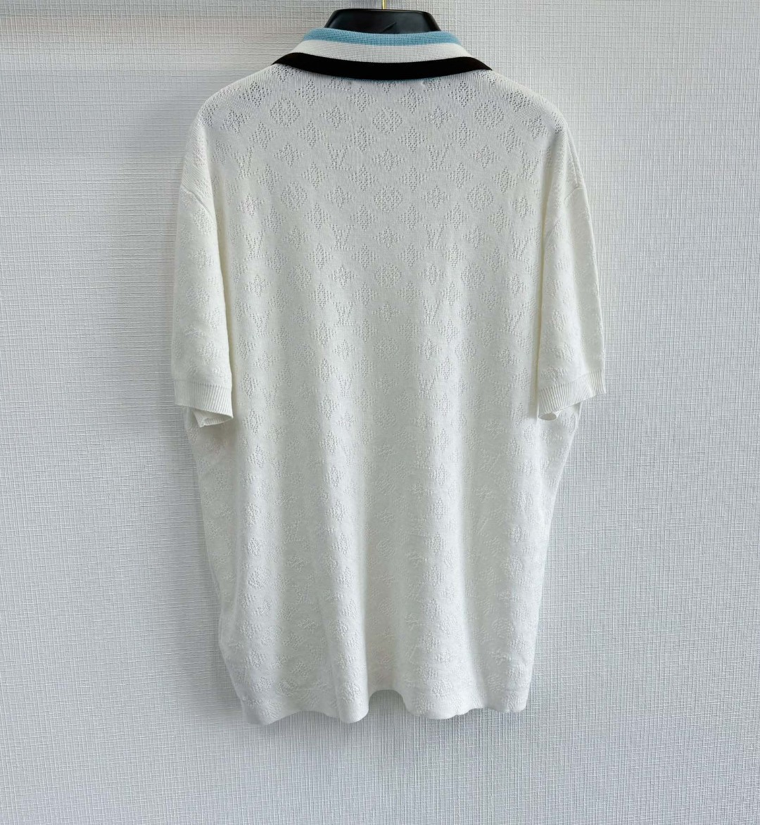 LOUIS VUITTON 路易威登 镂空提花毛织Polo衫 T恤 短袖 白色 A5 1AFPYA