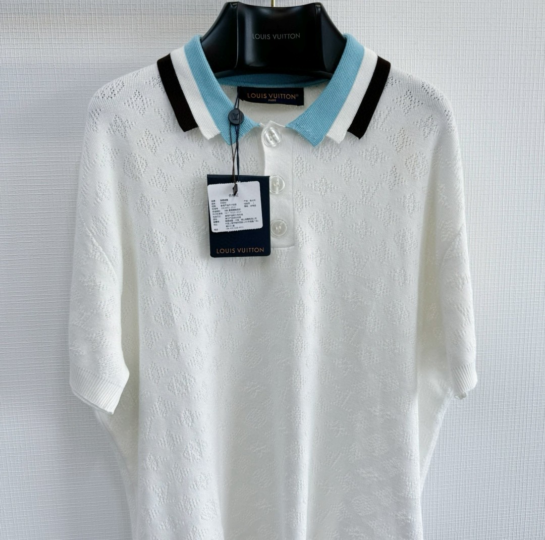 LOUIS VUITTON 路易威登 镂空提花毛织Polo衫 T恤 短袖 白色 A5 1AFPYA