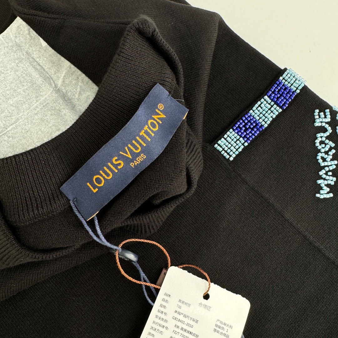 LOUIS VUITTON 路易威登 口袋串珠针织T恤 短袖 黑色 A5 1AFRJG