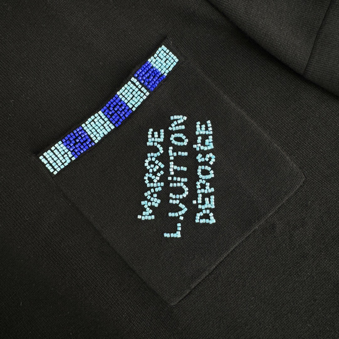 LOUIS VUITTON 路易威登 口袋串珠针织T恤 短袖 黑色 A5 1AFRJG