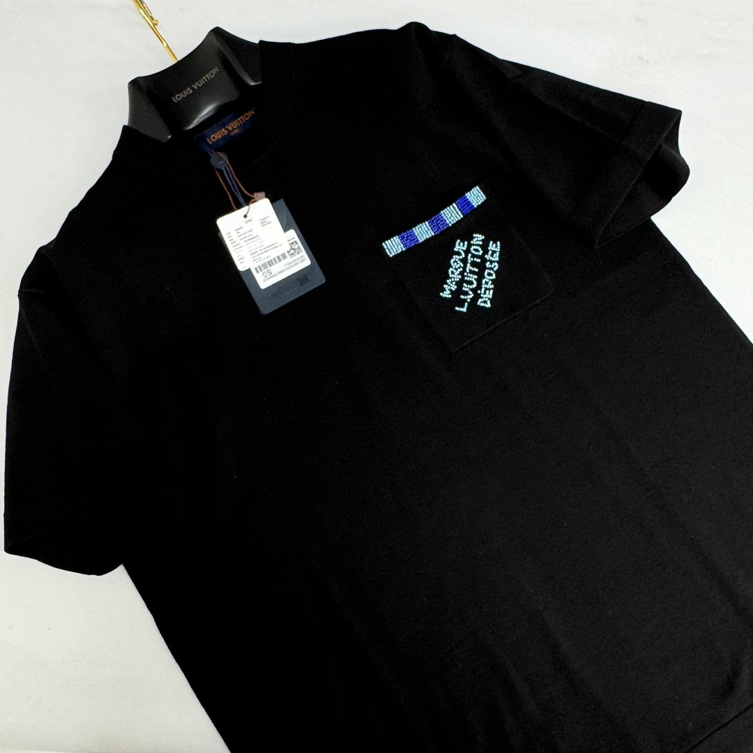 LOUIS VUITTON 路易威登 口袋串珠针织T恤 短袖 黑色 A5 1AFRJG