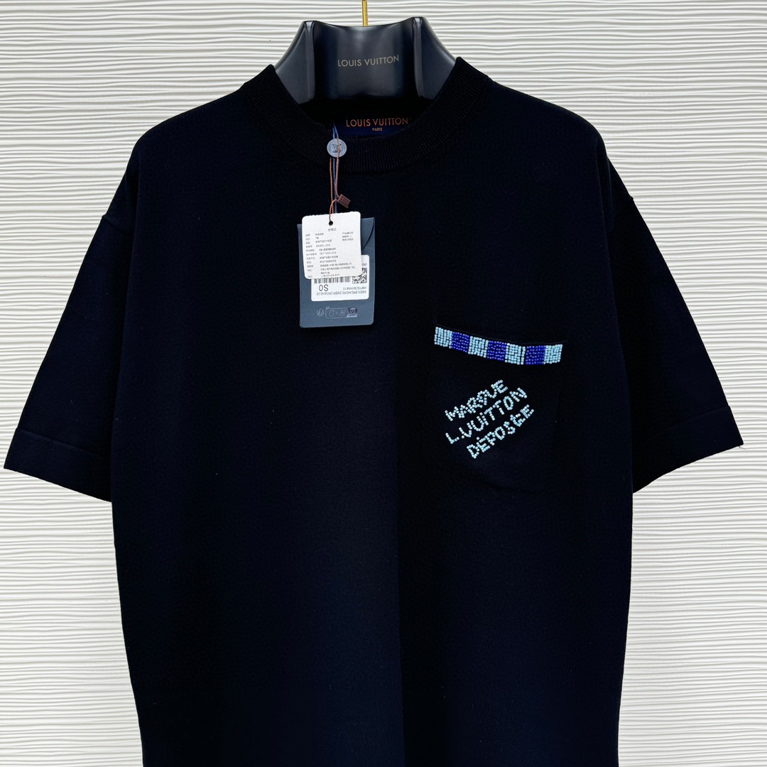 LOUIS VUITTON 路易威登 口袋串珠针织T恤 短袖 黑色 A5 1AFRJG