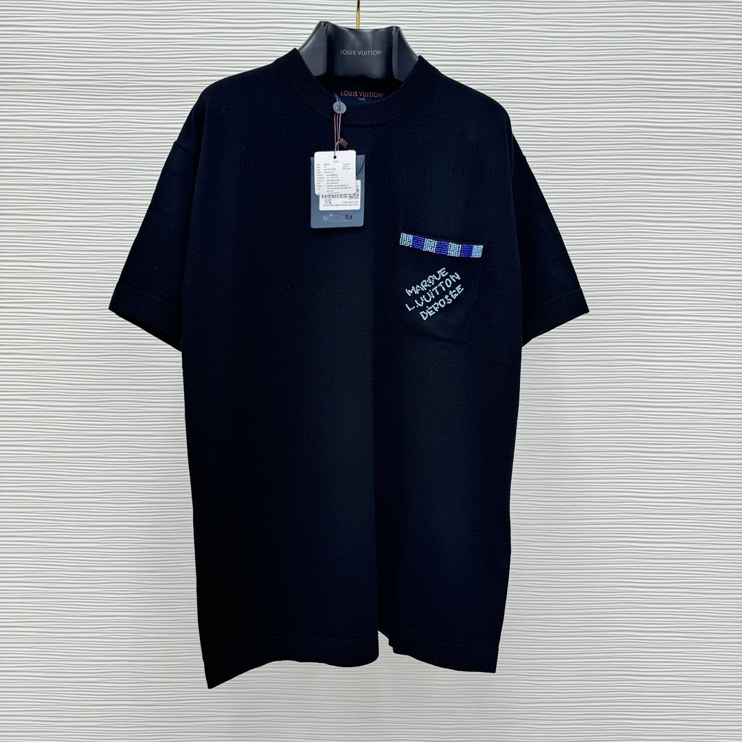 LOUIS VUITTON 路易威登 口袋串珠针织T恤 短袖 黑色 A5 1AFRJG