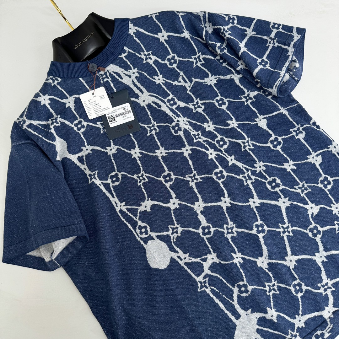 LOUIS VUITTON 路易威登 星空老花针织T恤 短袖 蓝色 B0 1AFQQR