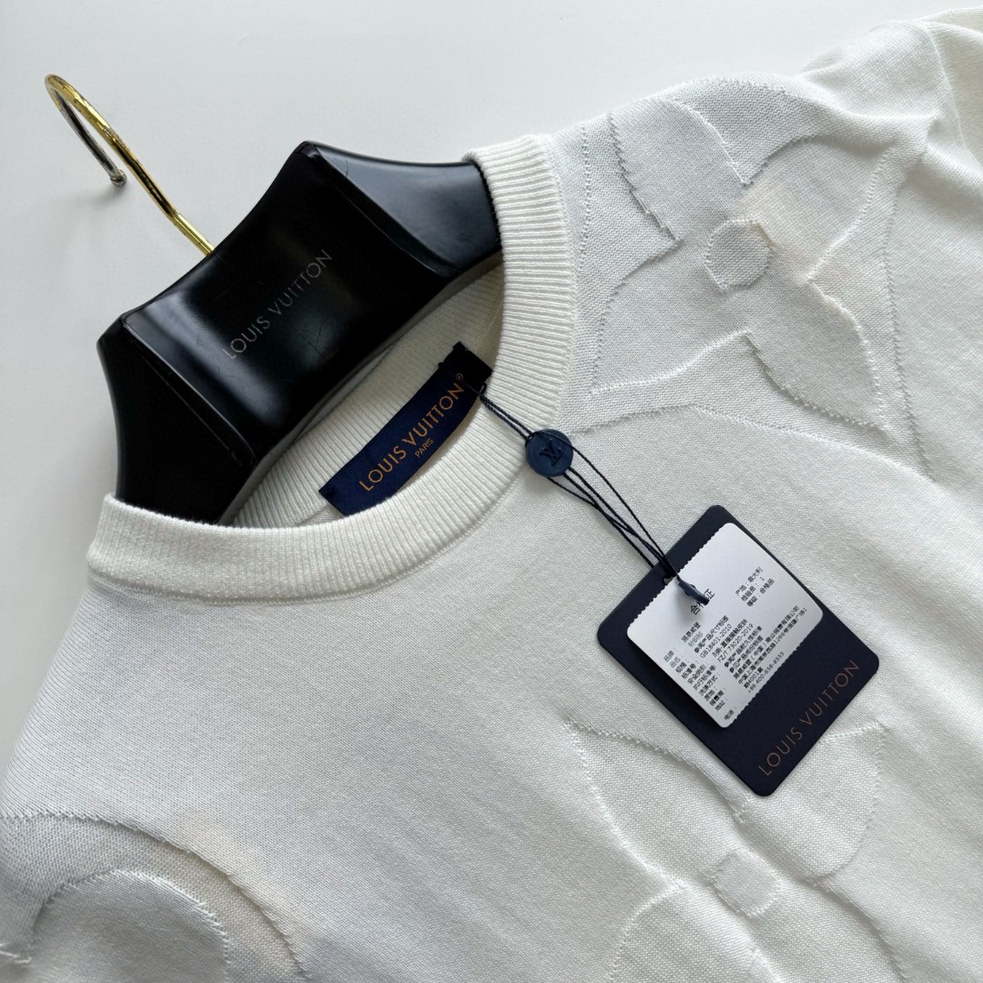 LOUIS VUITTON 路易威登 Monogram提花嵌花针织T恤 短袖 白色 A5 1AIWFP