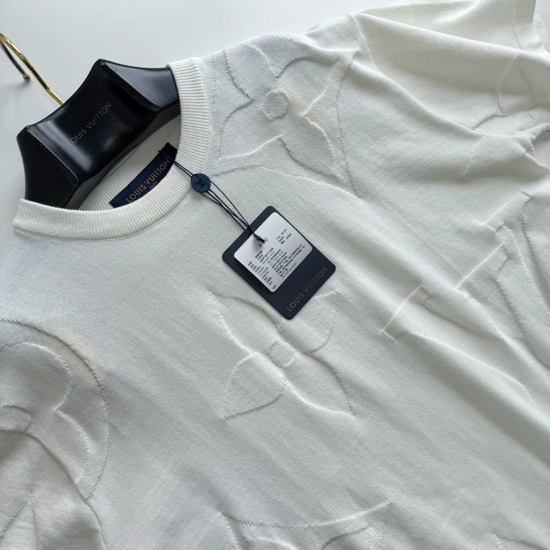 LOUIS VUITTON 路易威登 Monogram提花嵌花针织T恤 短袖 白色 A5 1AIWFP