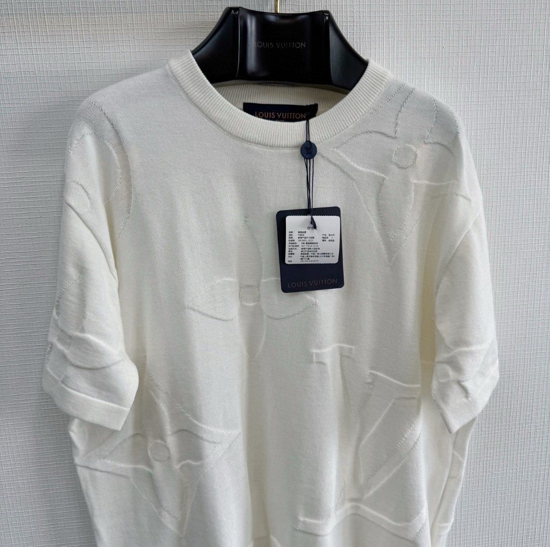 LOUIS VUITTON 路易威登 Monogram提花嵌花针织T恤 短袖 白色 A5 1AIWFP