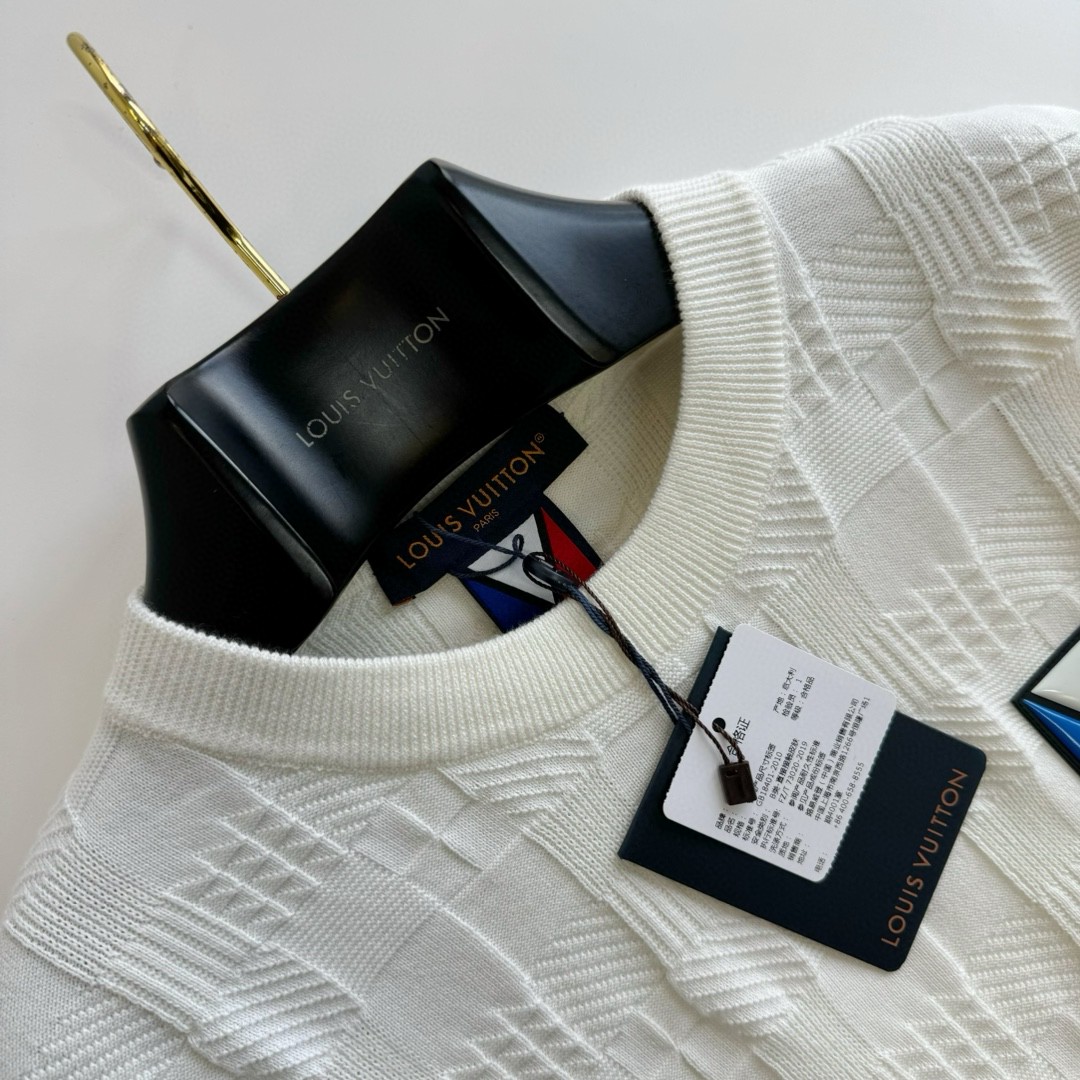 LOUIS VUITTON 路易威登 胶章格子棋盘格针织T恤 短袖 白色 A5 1AFVRT
