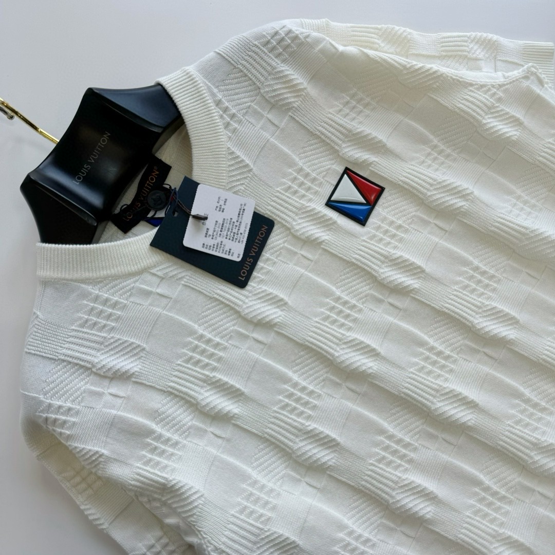 LOUIS VUITTON 路易威登 胶章格子棋盘格针织T恤 短袖 白色 A5 1AFVRT