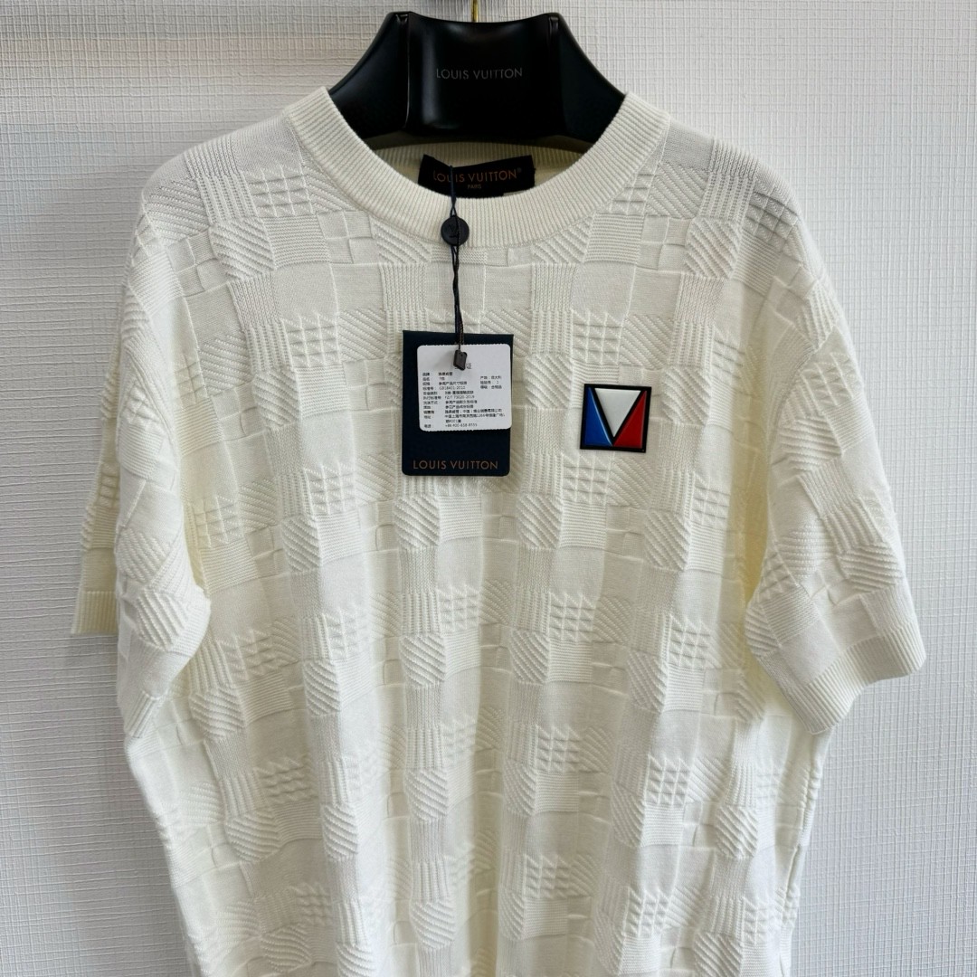 LOUIS VUITTON 路易威登 胶章格子棋盘格针织T恤 短袖 白色 A5 1AFVRT