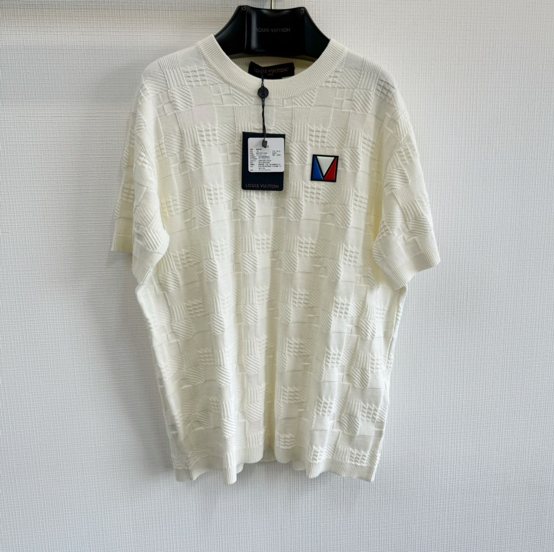 LOUIS VUITTON 路易威登 胶章格子棋盘格针织T恤 短袖 白色 A5 1AFVRT