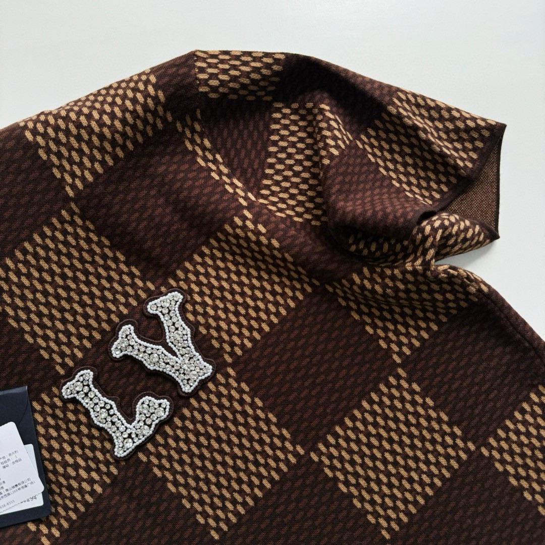 LOUIS VUITTON 路易威登 棋盘格 格纹奥钻针织T恤 短袖 棕色 蓝色 B0 1AFIUP