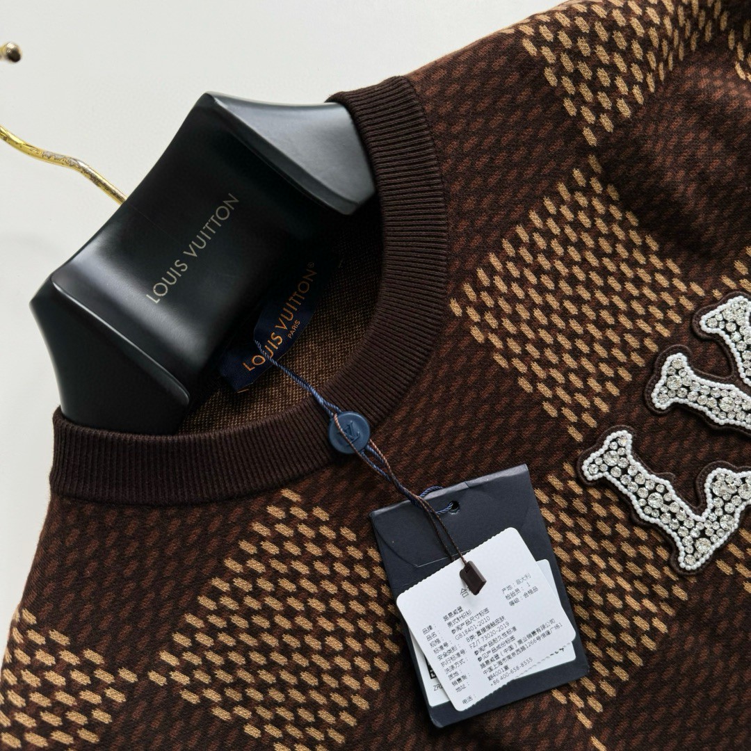 LOUIS VUITTON 路易威登 棋盘格 格纹奥钻针织T恤 短袖 棕色 蓝色 B0 1AFIUP