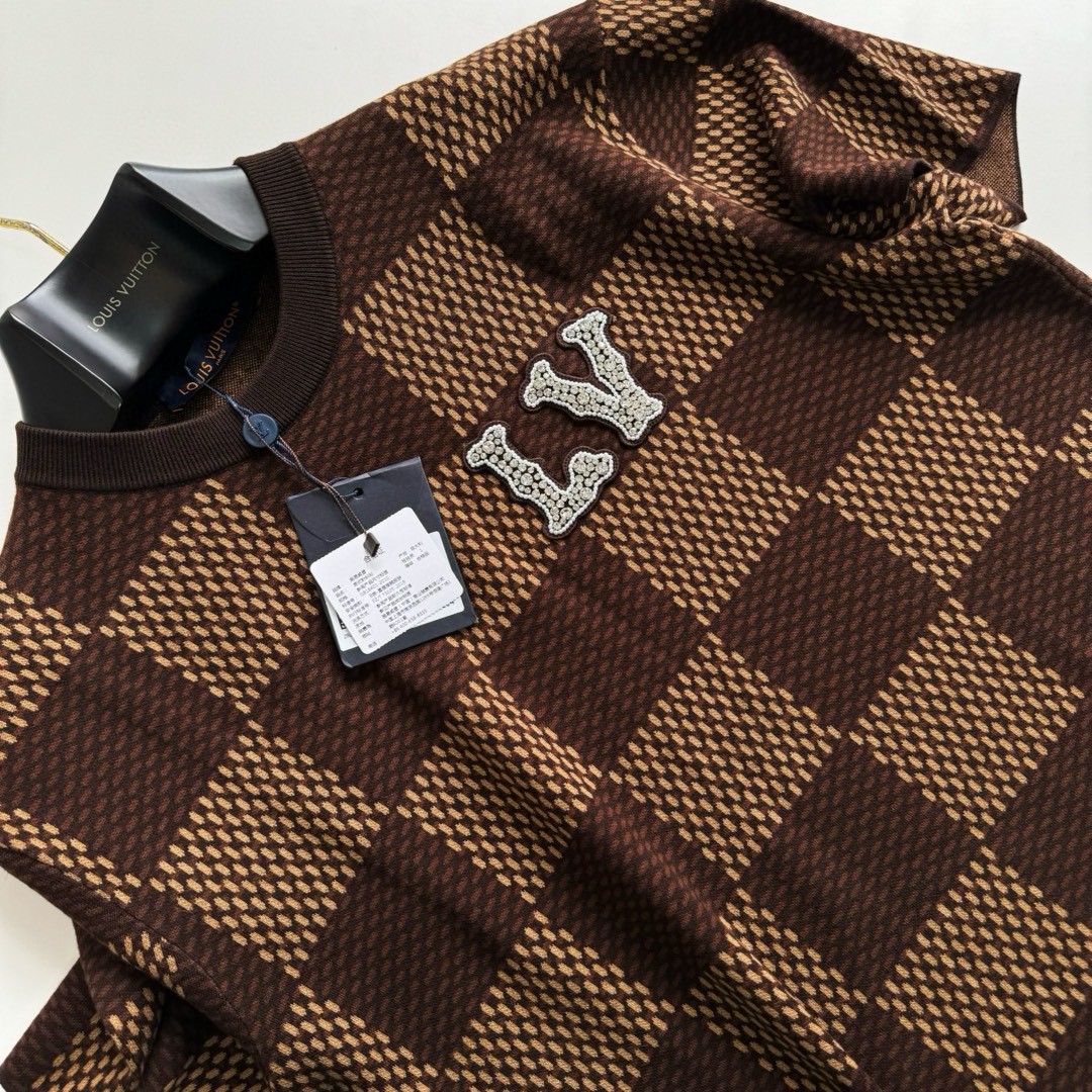 LOUIS VUITTON 路易威登 棋盘格 格纹奥钻针织T恤 短袖 棕色 蓝色 B0 1AFIUP