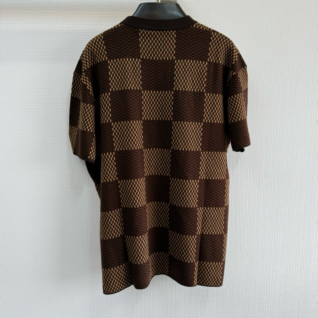LOUIS VUITTON 路易威登 棋盘格 格纹奥钻针织T恤 短袖 棕色 蓝色 B0 1AFIUP