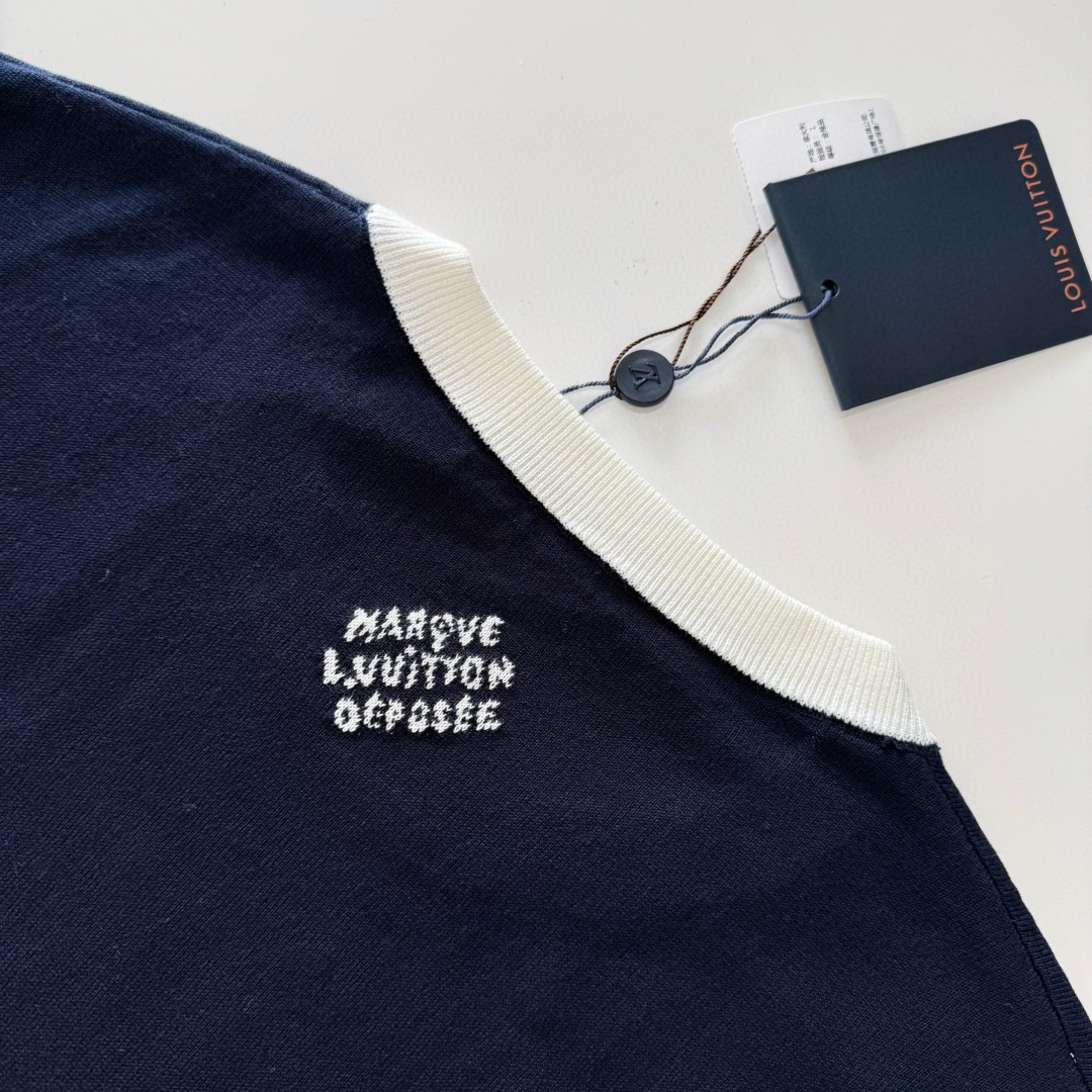 LOUIS VUITTON 路易威登 提花撞色针织T恤 短袖 藏蓝色 A5 1AFXR9