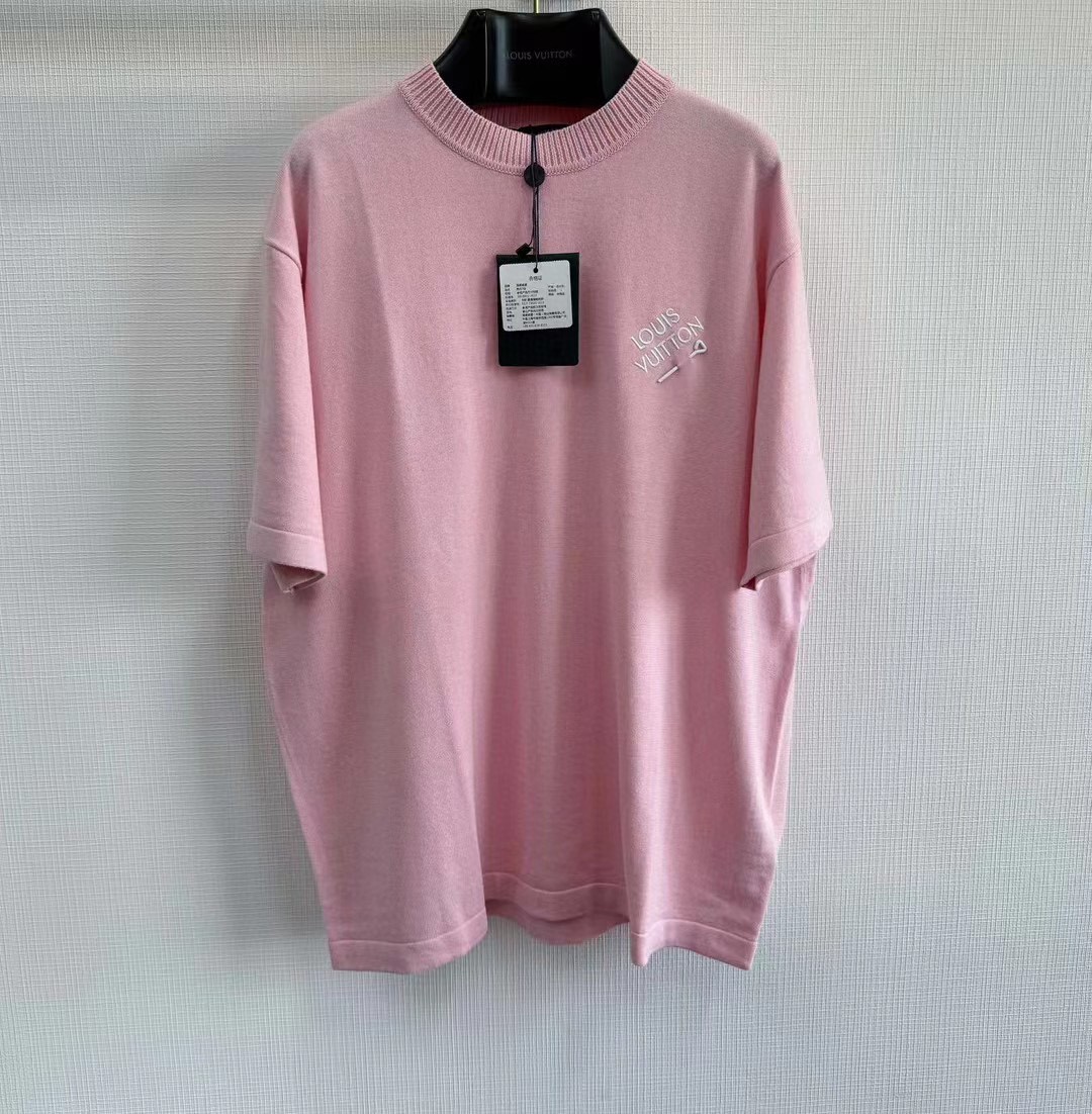 LOUIS VUITTON 路易威登 别针扣针织T恤 短袖 藏蓝色 粉色 黑色 白色 A5 1AFBUU