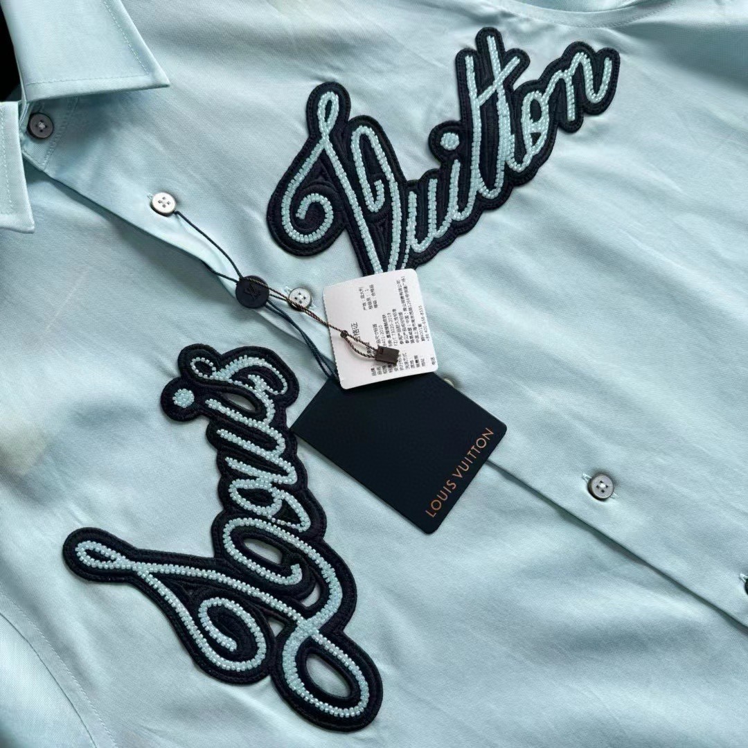 LOUIS VUITTON 路易威登 珠链章仔衬衫 短袖 蓝色 B0 1AFRLP
