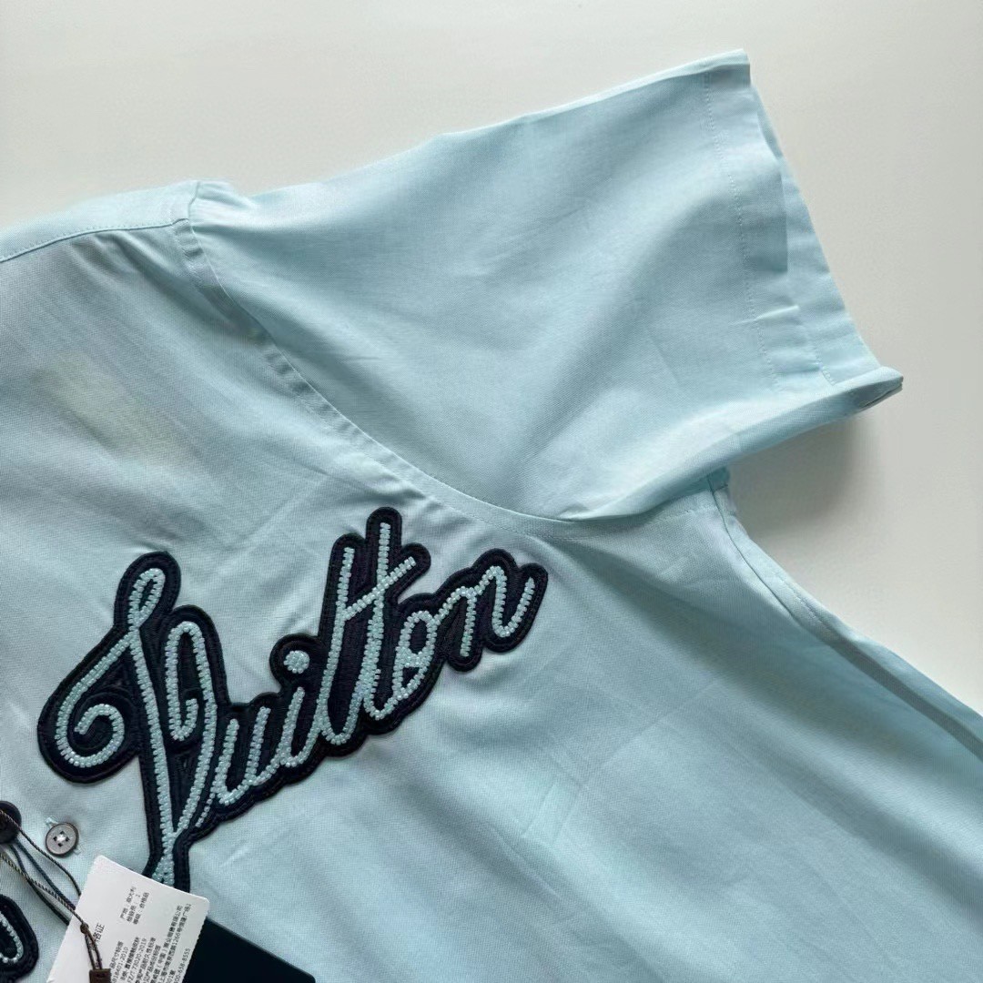 LOUIS VUITTON 路易威登 珠链章仔衬衫 短袖 蓝色 B0 1AFRLP