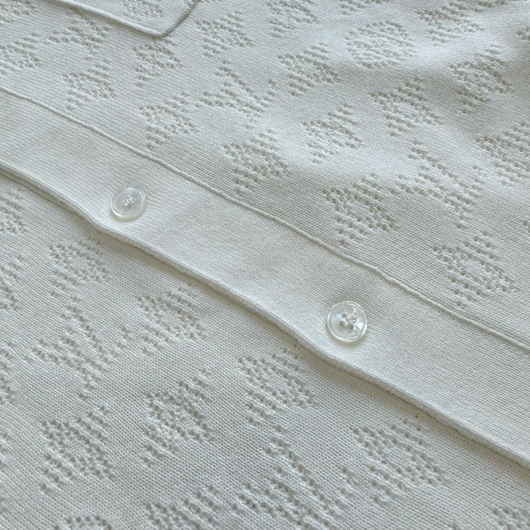 LOUIS VUITTON 路易威登 镂空提花毛织衬衫 短袖 橘色 白色 A5 1AFQSX